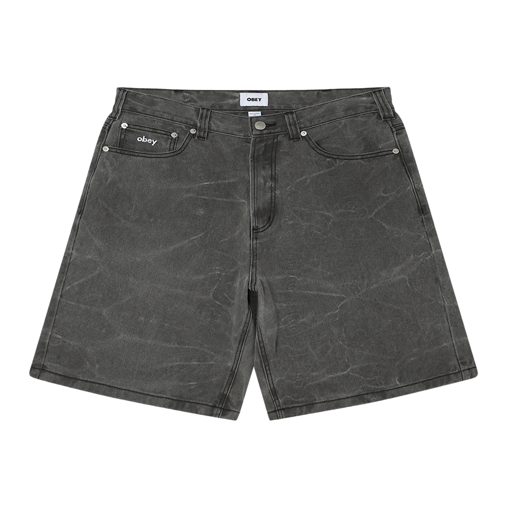 PANTALÓN CORTO OBEY BIGWIG BAGGY DENIM BLACK WRINKLE WASH | Mechanic