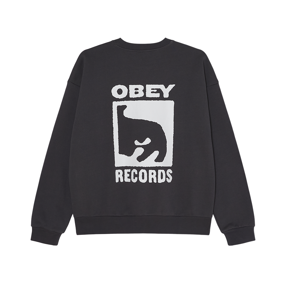 SUDADERA OBEY RECORDS EXTRA HEAVY CREW VINTAGE BLACK | Mechanic